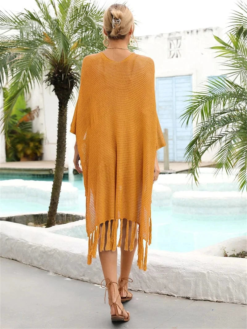 2024 Trend Luxury Beach Tunics for Women Cover Up Sexy Tassel Loose Crochet Bikini Beachwear Pareo Swimwear Coverups Dress Tunic