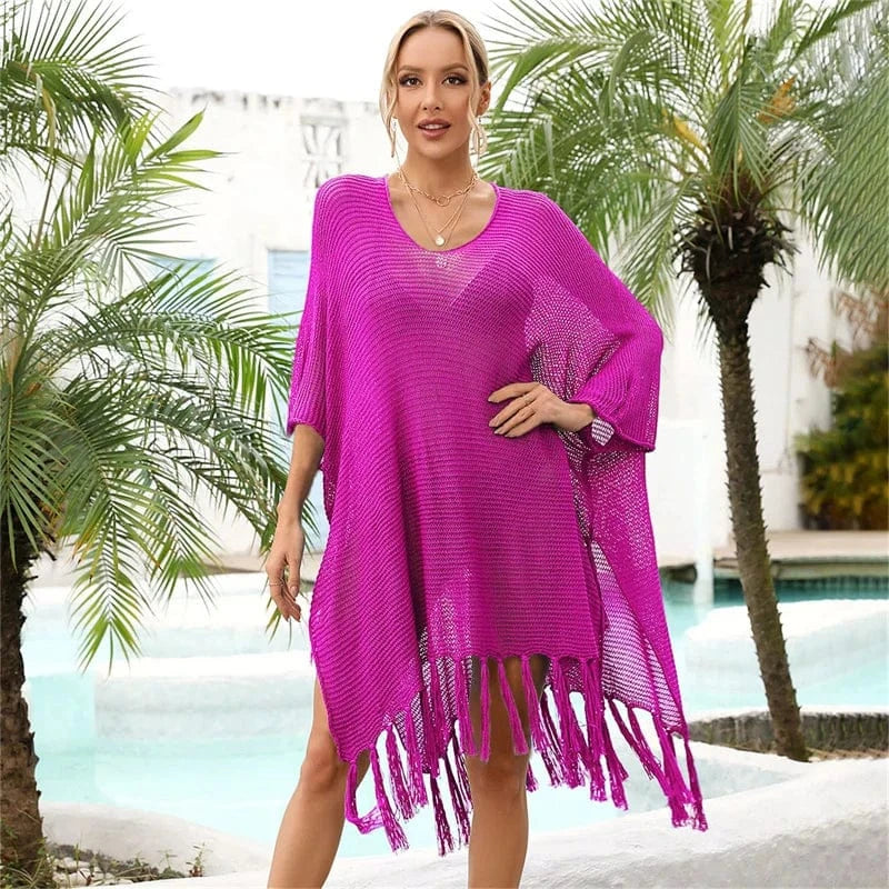 2024 Trend Luxury Beach Tunics for Women Cover Up Sexy Tassel Loose Crochet Bikini Beachwear Pareo Swimwear Coverups Dress Tunic