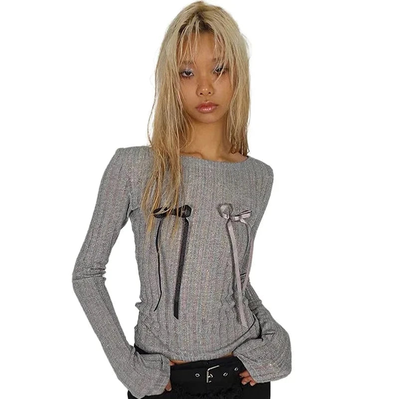 2024 Trending Products New Arrivals Custom High Quality Short T-shirt Early Autumn Loose Long Sleeve High Waist Tee