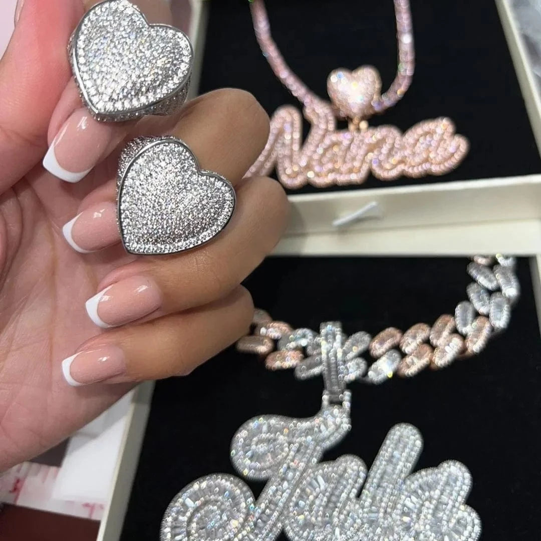 2024 Valentine's Day Gift Fashion Jewelry Micro Pave CZ Full Paved Hollow Heart Ring For Women