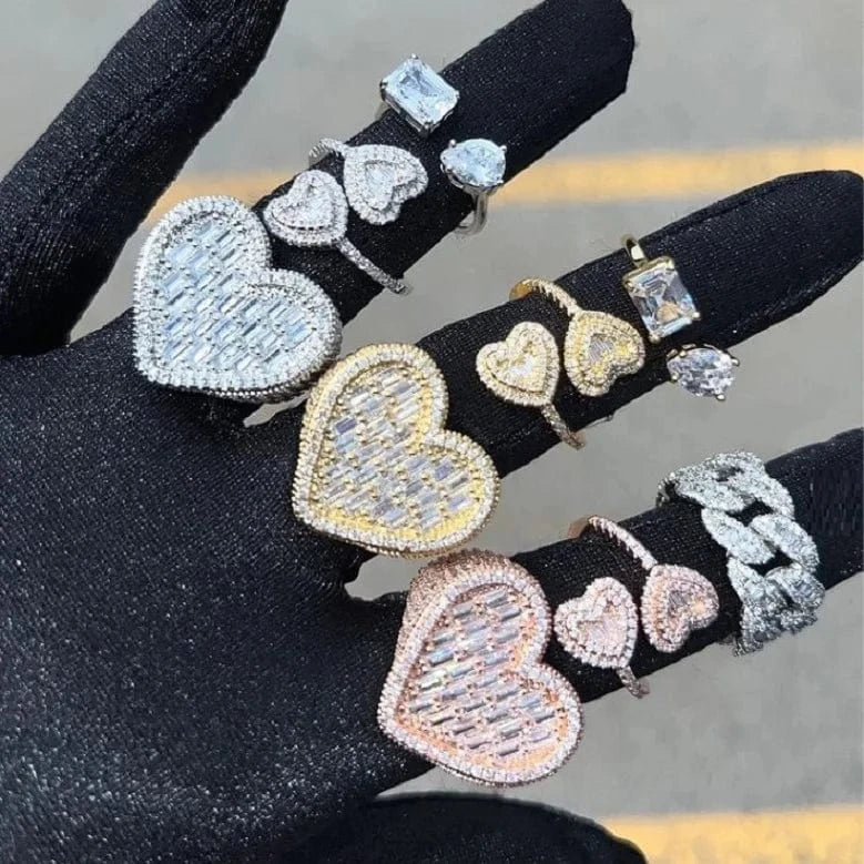 2024 Valentine's Day Gift Fashion Jewelry Micro Pave CZ Full Paved Hollow Heart Ring For Women