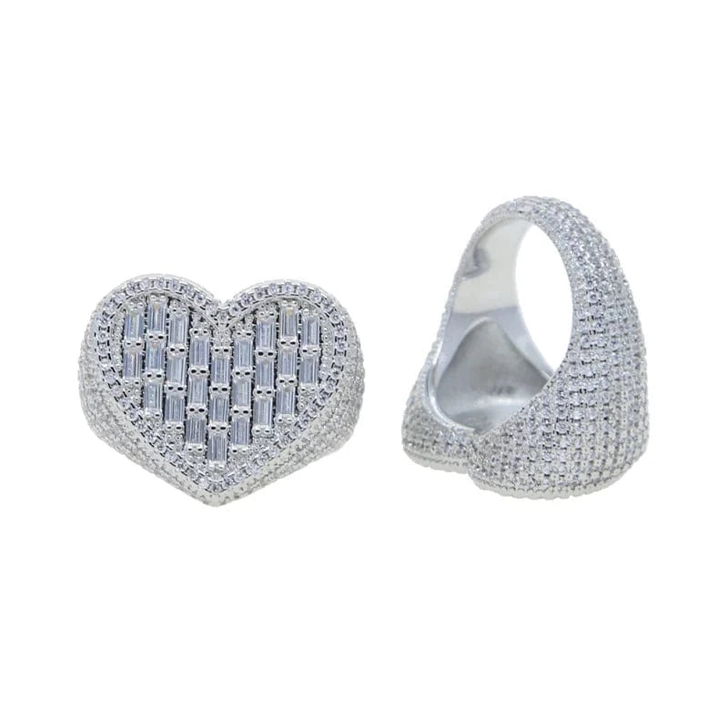 2024 Valentine's Day Gift Fashion Jewelry Micro Pave CZ Full Paved Hollow Heart Ring For Women