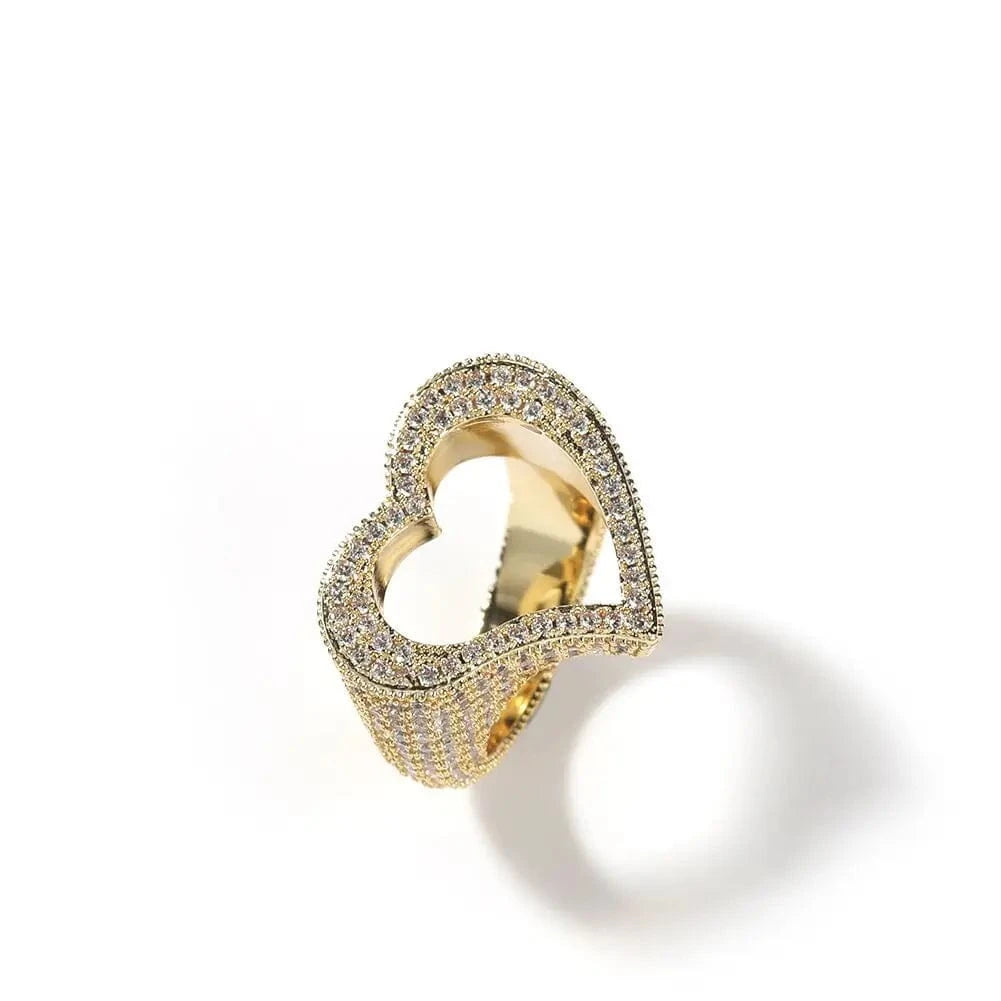 2024 Valentine's Day Gift Fashion Jewelry Micro Pave CZ Full Paved Hollow Heart Ring For Women