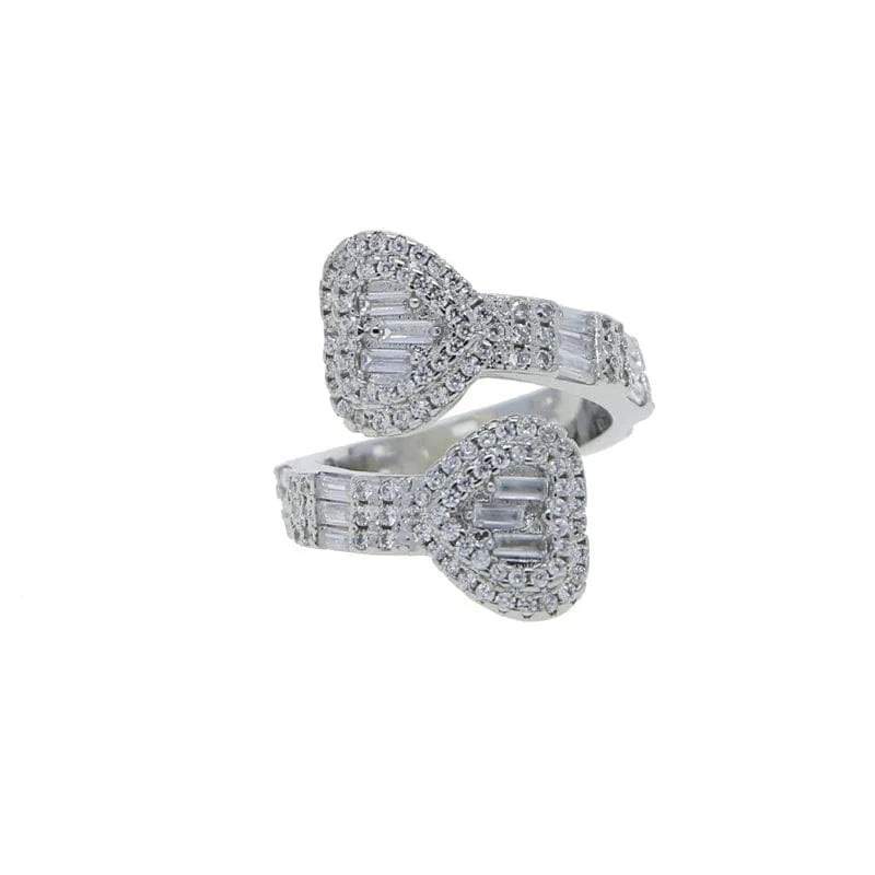 2024 Valentine's Day Gift Fashion Jewelry Micro Pave CZ Full Paved Hollow Heart Ring For Women