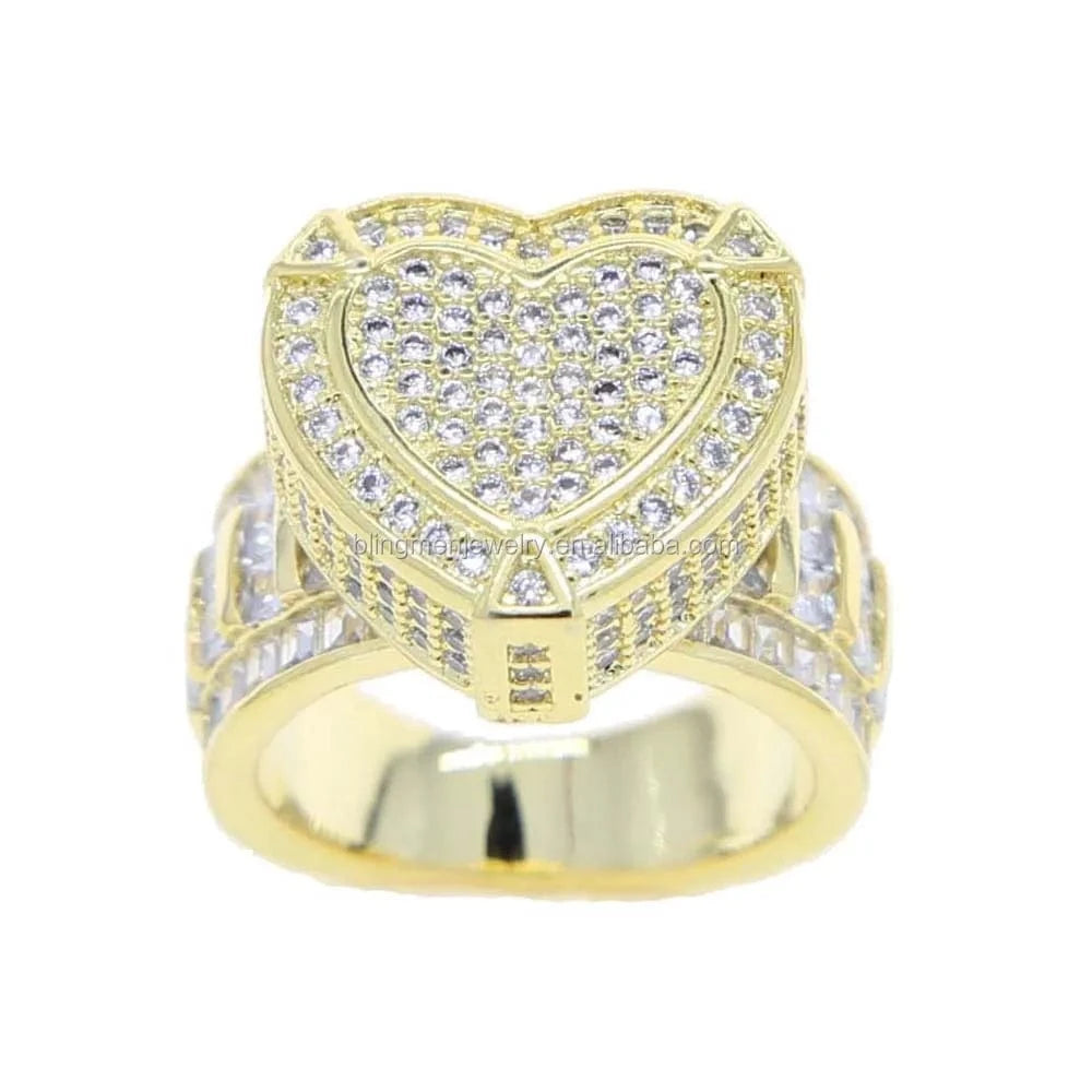 2024 Valentine's Day Gift Fashion Jewelry Micro Pave CZ Full Paved Hollow Heart Ring For Women