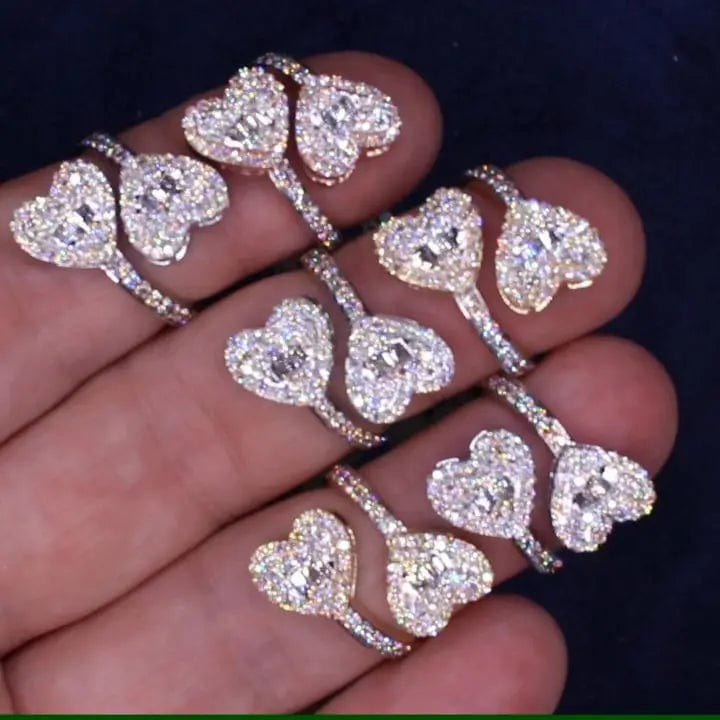 2024 Valentine's Day Gift Fashion Jewelry Micro Pave CZ Full Paved Hollow Heart Ring For Women