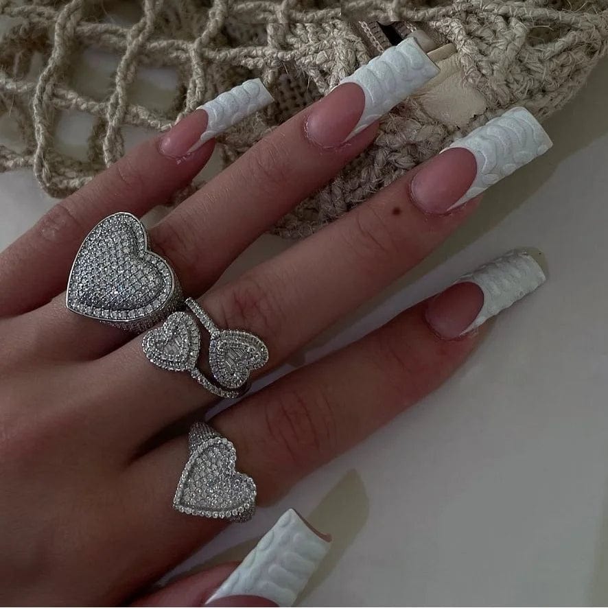 2024 Valentine's Day Gift Fashion Jewelry Micro Pave CZ Full Paved Hollow Heart Ring For Women