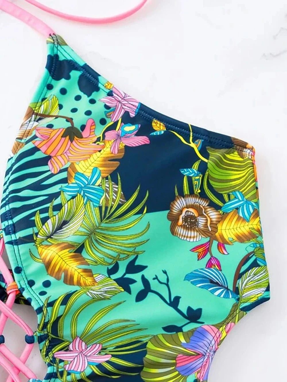 2024 Vintage Lace Up Print One Piece Swimwear Hollow Out Swimsuit Women Sexy Backless Bathing Suit Beachwear 2024 Summer