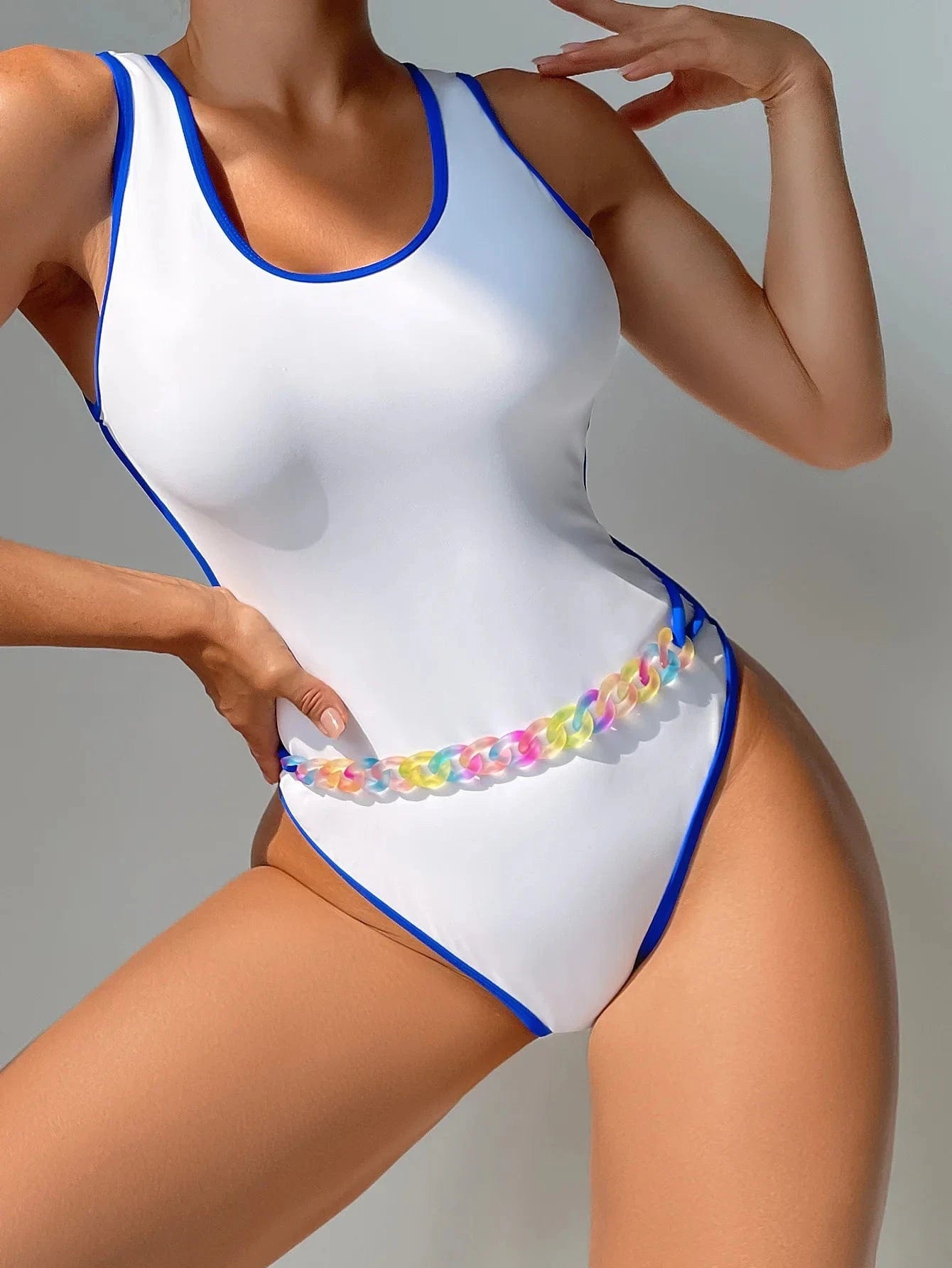 2024 Wholesale white one piece swimsuit women's solid color sexy bikini swimsuit