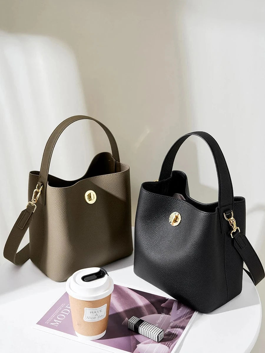 2024 winter autumn style unique brand genuine leather crossbody messenger shoulder bucket bags purse leather women handbags