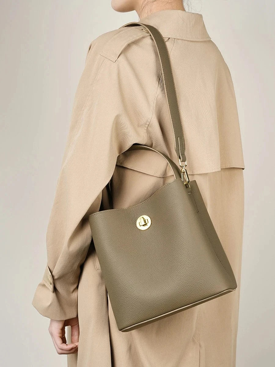 2024 winter autumn style unique brand genuine leather crossbody messenger shoulder bucket bags purse leather women handbags