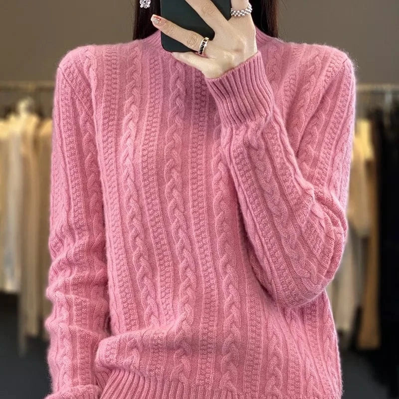 2024 winter best-selling high-quality fashion women's solid color semi-turtleneck long-sleeved loose knit pullover sweater