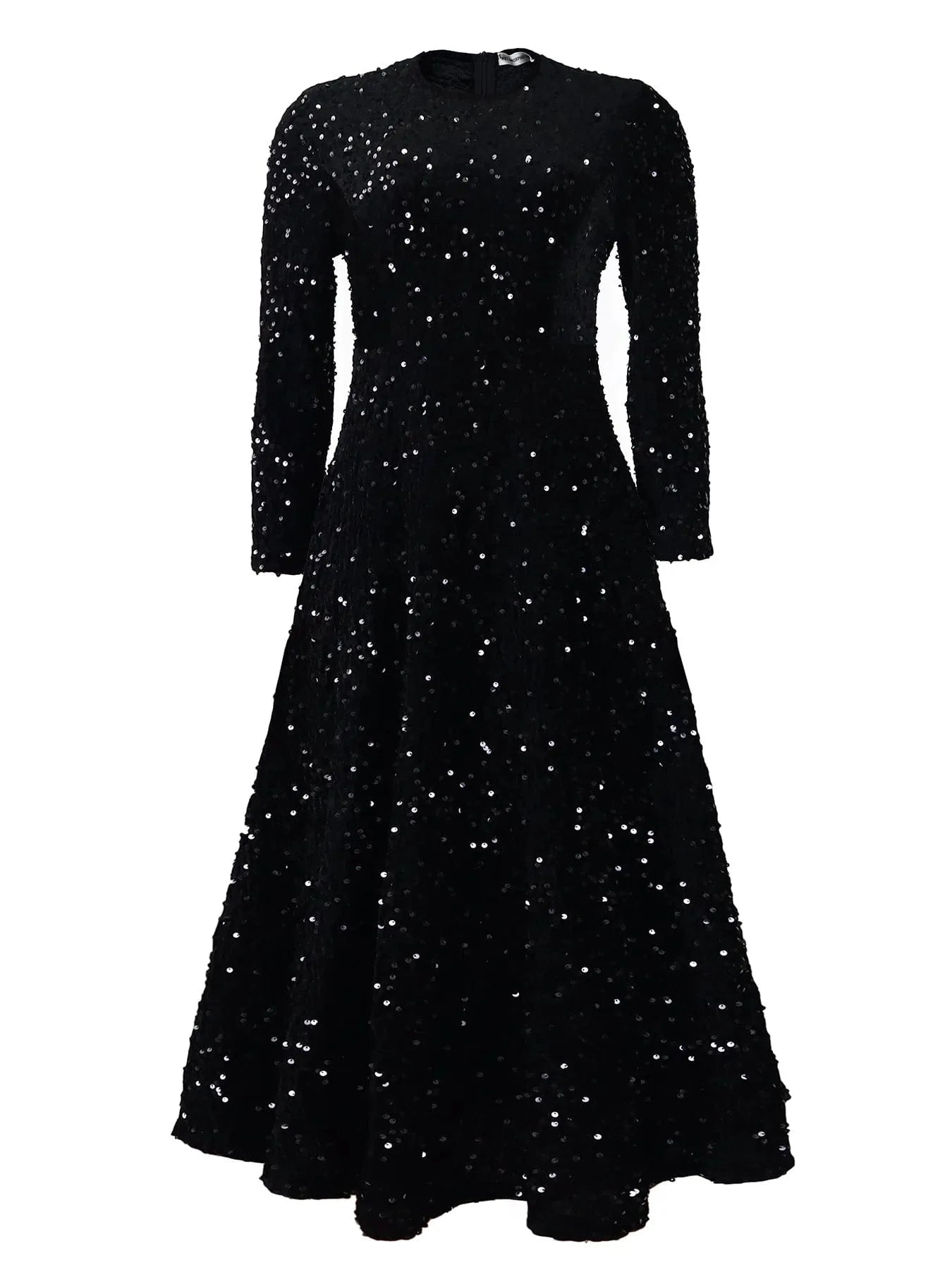 2024 Winter new round neck long-sleeved loose elegant dress S-XXXL plus size solid color sequin Plus Size dress