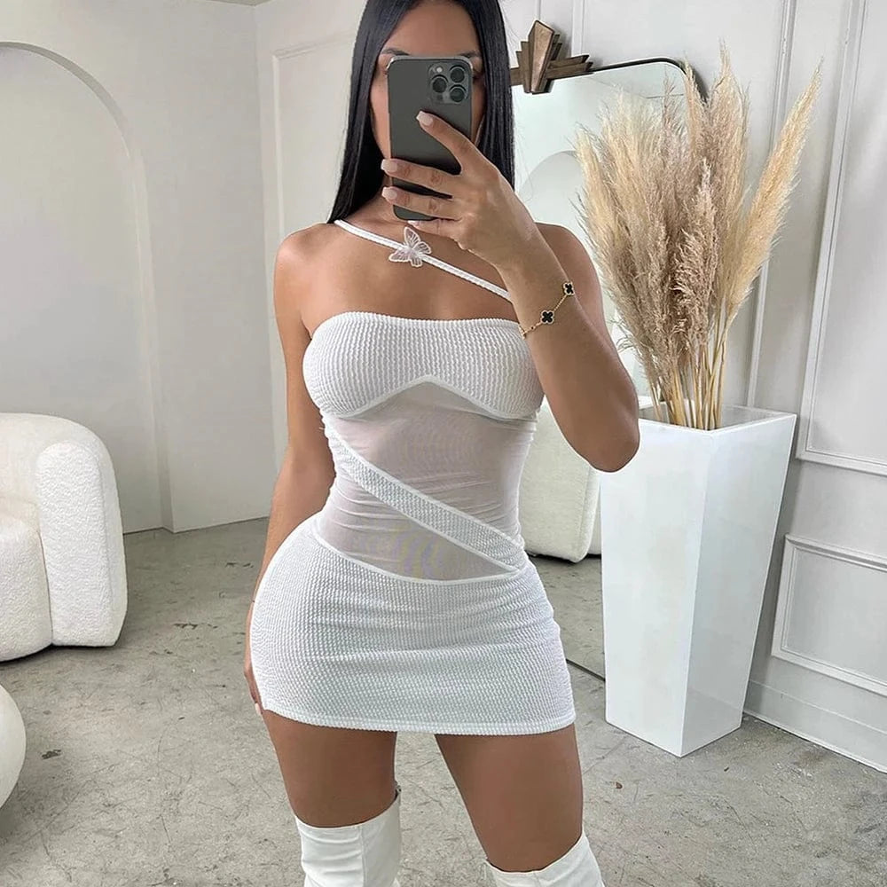 2024 woman summer mesh sheer sexy mature mini see trough dress for women modest