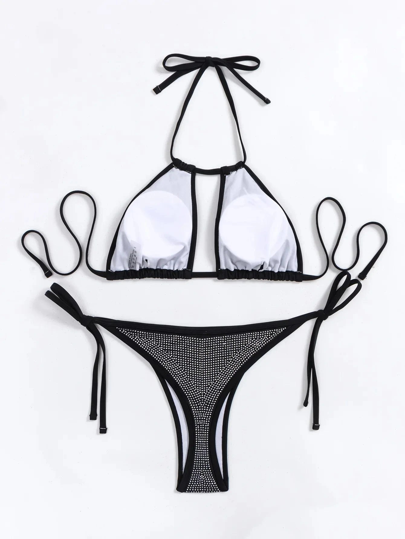2024 Women Bling Rhinestone Crystal Diamond Club Swimsuit Halter Push Up Beachwear High Quality Metallic Rose Black Shiny Bikini