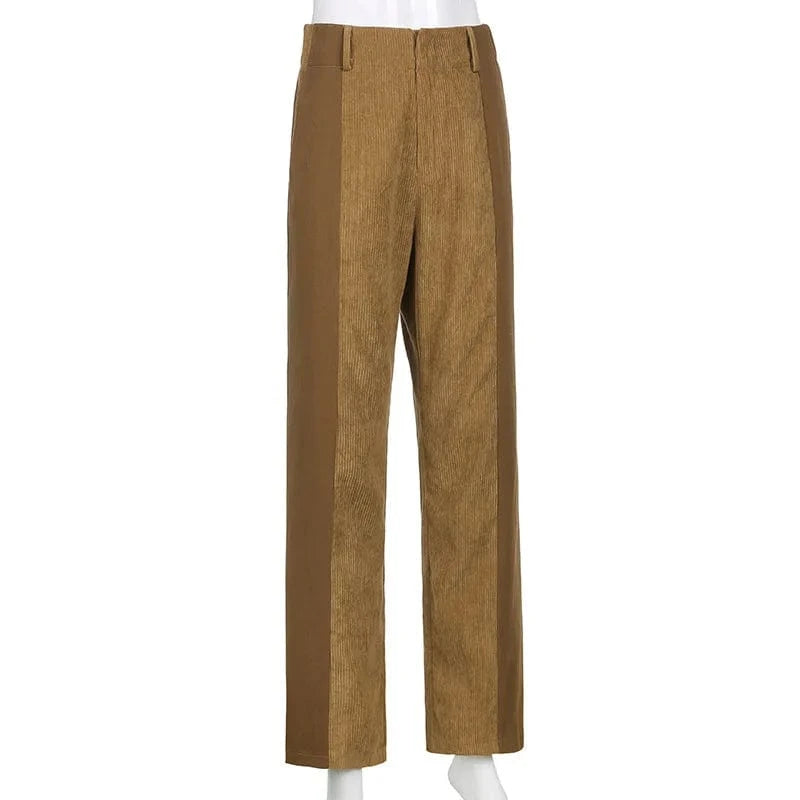 2024 Women Fashion Plus Size High-waist Patched Cordur Trousers Women's Casual Straight Long Pants
