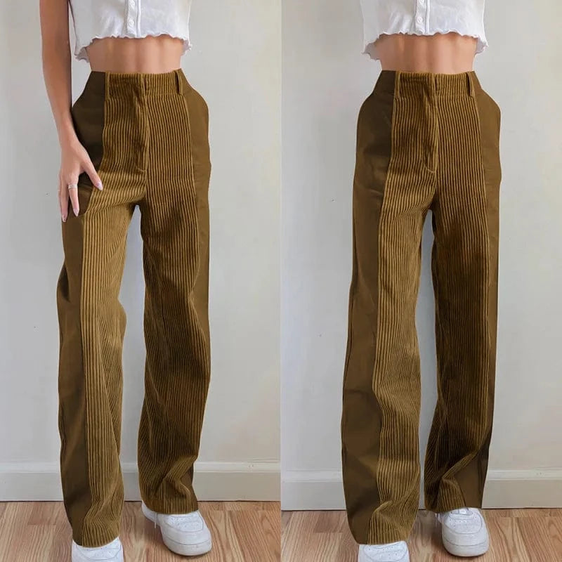 2024 Women Fashion Plus Size High-waist Patched Cordur Trousers Women's Casual Straight Long Pants