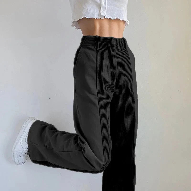 2024 Women Fashion Plus Size High-waist Patched Cordur Trousers Women's Casual Straight Long Pants