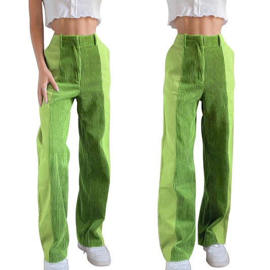 2024 Women Fashion Plus Size High-waist Patched Cordur Trousers Women's Casual Straight Long Pants