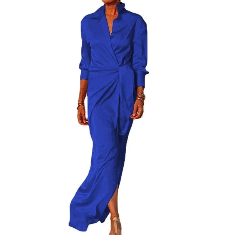 2024 Women's Clothing Ladies Lace -up High Waist Split Mopping Dress Long -sleeved Lapel Sexy Dress
