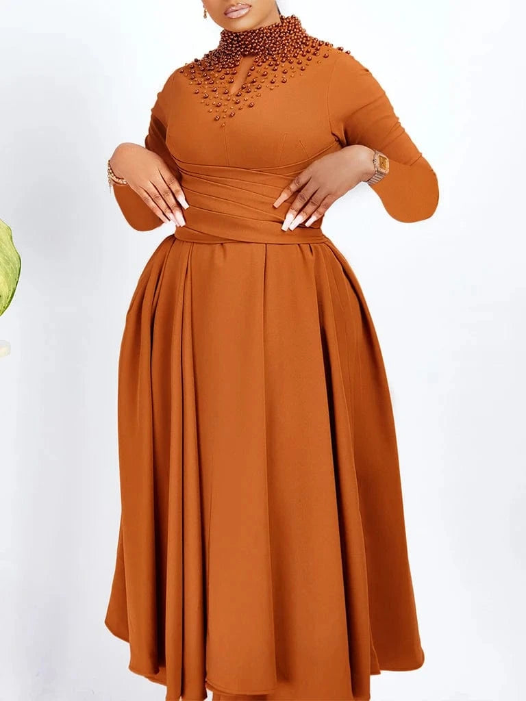 2024 women's clothing luxury evening a line long sleeves heavy beaded formal dress