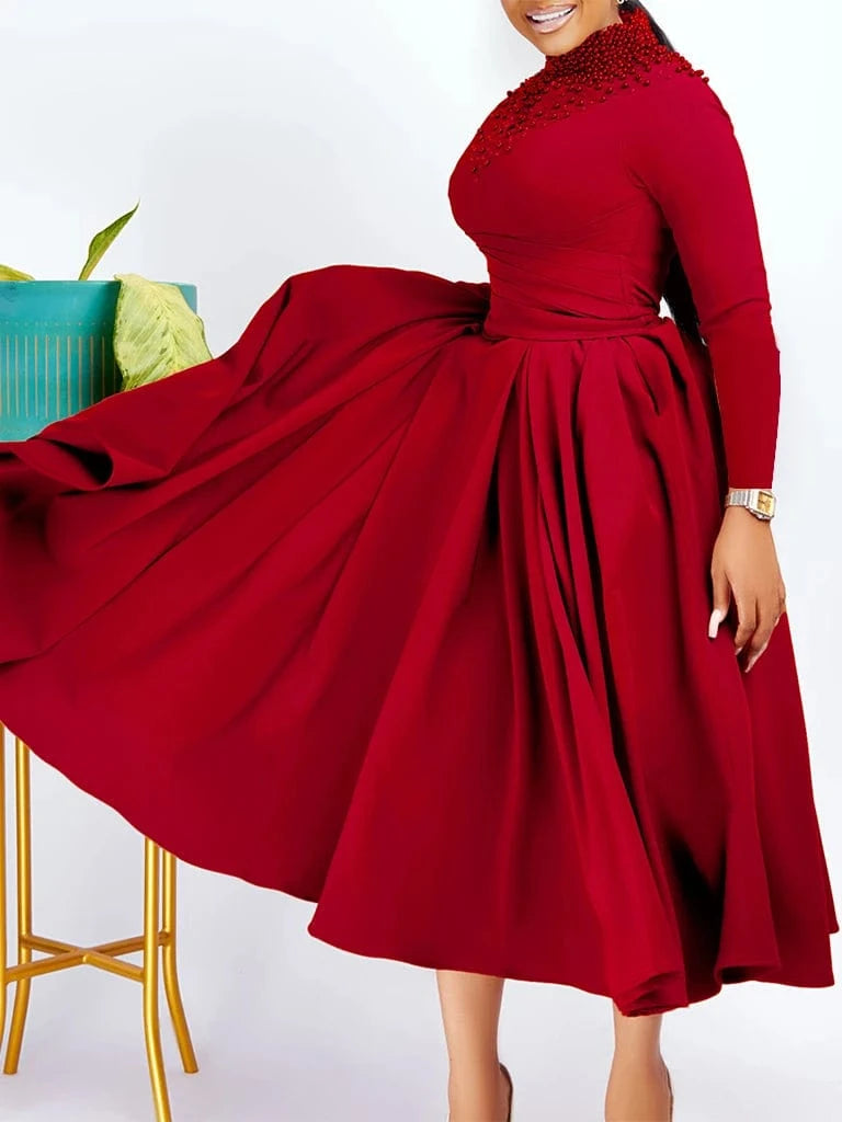 2024 women's clothing luxury evening a line long sleeves heavy beaded formal dress