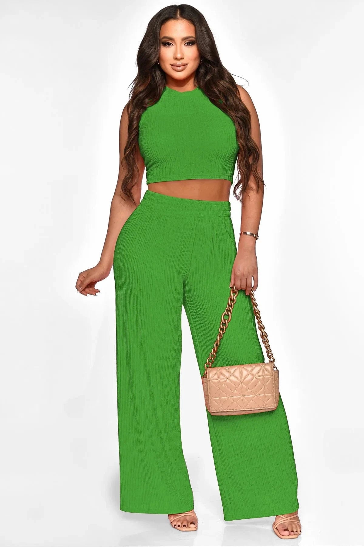 2024 Women's Two Piece Set Outfit Tank top wide leg pants stretch fabric casual suit