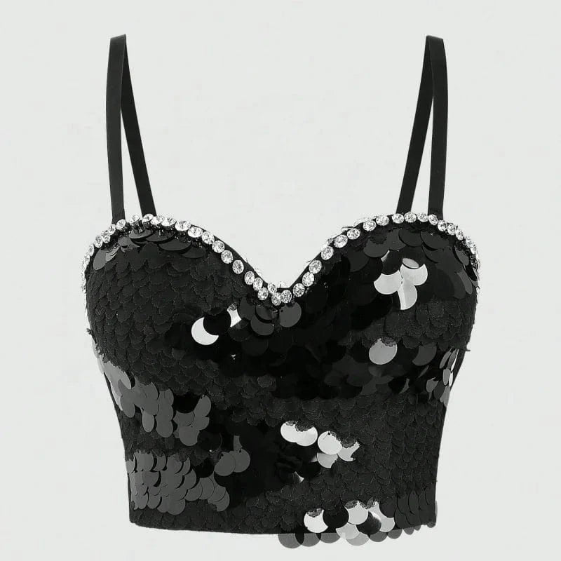 2024 Women Sexy Outwear Night Club Corset Top Rhinestone Crop Tops Bustier Bustier Spaghetti Strap Performance Clothing - Buy Wo
