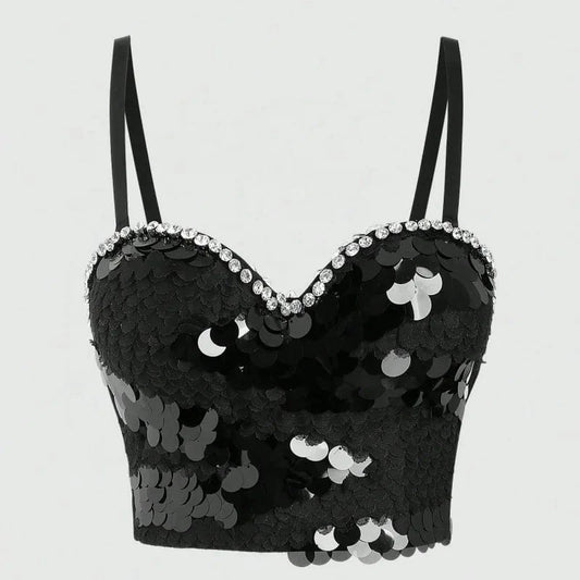 2024 Women Sexy Outwear Night Club Corset Top Rhinestone Crop Tops Bustier Bustier Spaghetti Strap Performance Clothing - Buy Wo