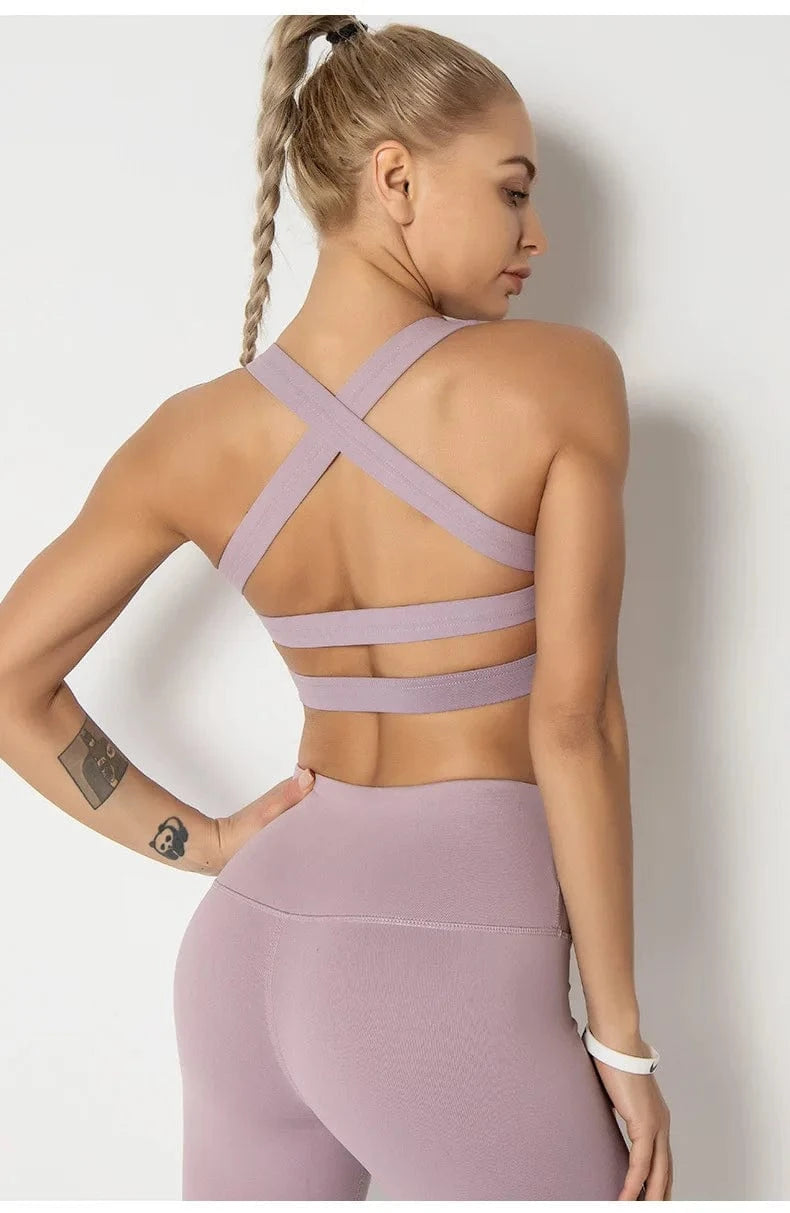 2024 Women sports bra Plus Size cross Back Yoga running fitness vests gathered shockproof sports underwear