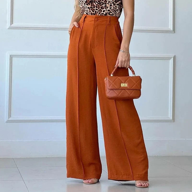 2024 Women Spring and Summer Thin Pants Solid Color Loose Pleated Wide Leg Casual Pants Half Elastic Waist