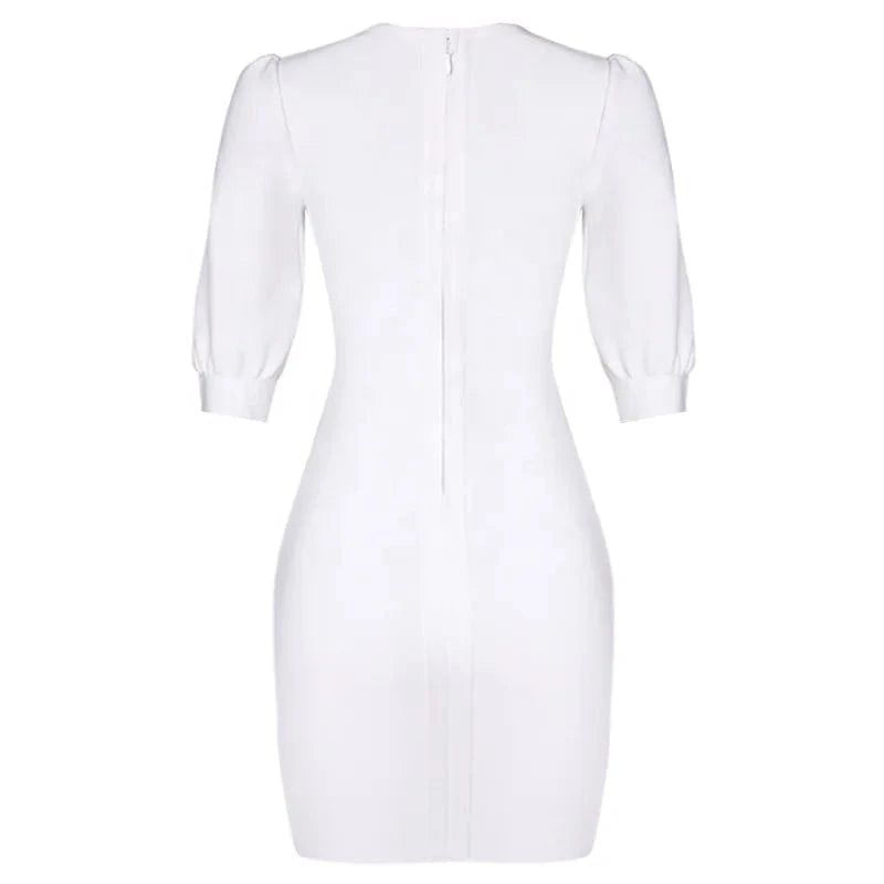 2024 Women Summer Short Sleeve Deep V Neck White Bodycon Sexy Dress Designer Elegant Evening Club Party Dress