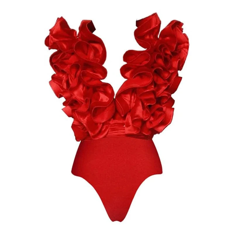 2024 Women Swimsuit and Skirt Sexy Red 3D Flower One Piece Bikini Set Monokini Two Pieces Swimwear Beachwear