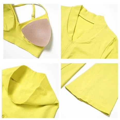 2024 Women Zipper Crop top Activewear Suit Bra Flares Seamless Sportswear Fitness Workout Gym Clothing 3 pcs Yoga Set