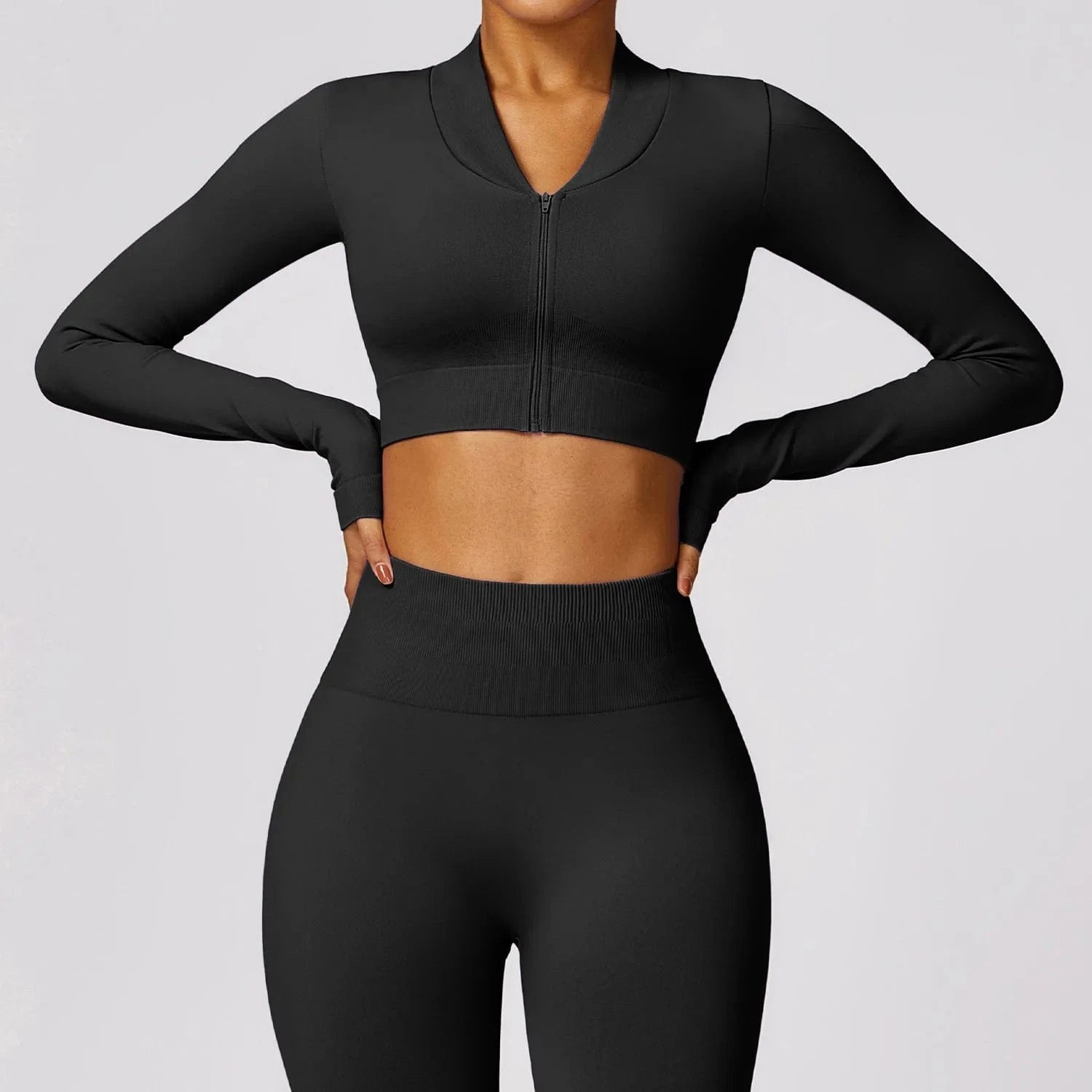 2024 Women Zipper Crop top Activewear Suit Bra Flares Seamless Sportswear Fitness Workout Gym Clothing 3 pcs Yoga Set