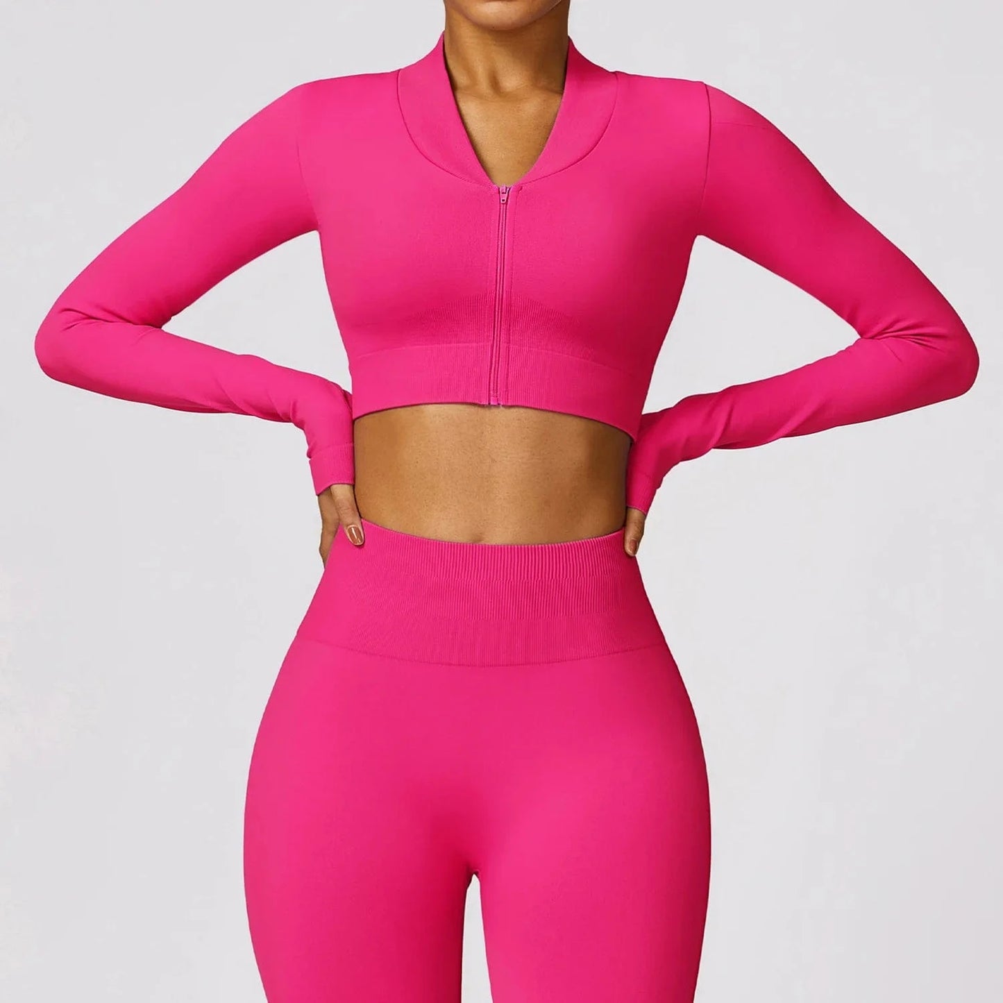2024 Women Zipper Crop top Activewear Suit Bra Flares Seamless Sportswear Fitness Workout Gym Clothing 3 pcs Yoga Set