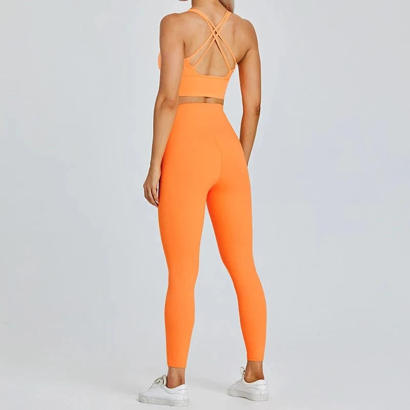 2024 Womens Custom Logo 2 Piece Yoga Suit Cross Back Square Neck Sports Bra High Waist Butt Lift Leggings Spring Summer Sets