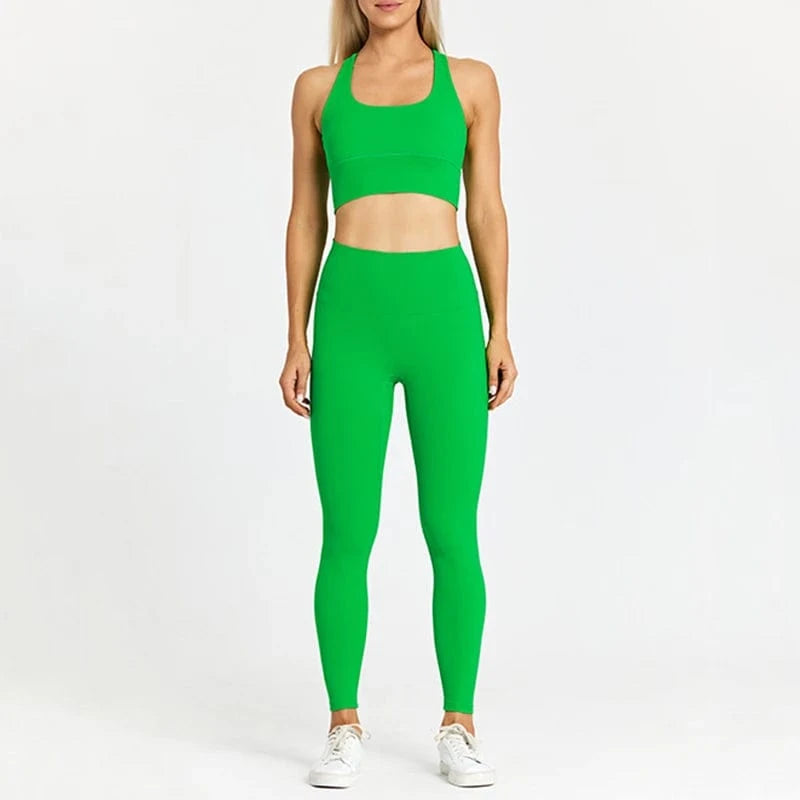 2024 Womens Custom Logo 2 Piece Yoga Suit Cross Back Square Neck Sports Bra High Waist Butt Lift Leggings Spring Summer Sets