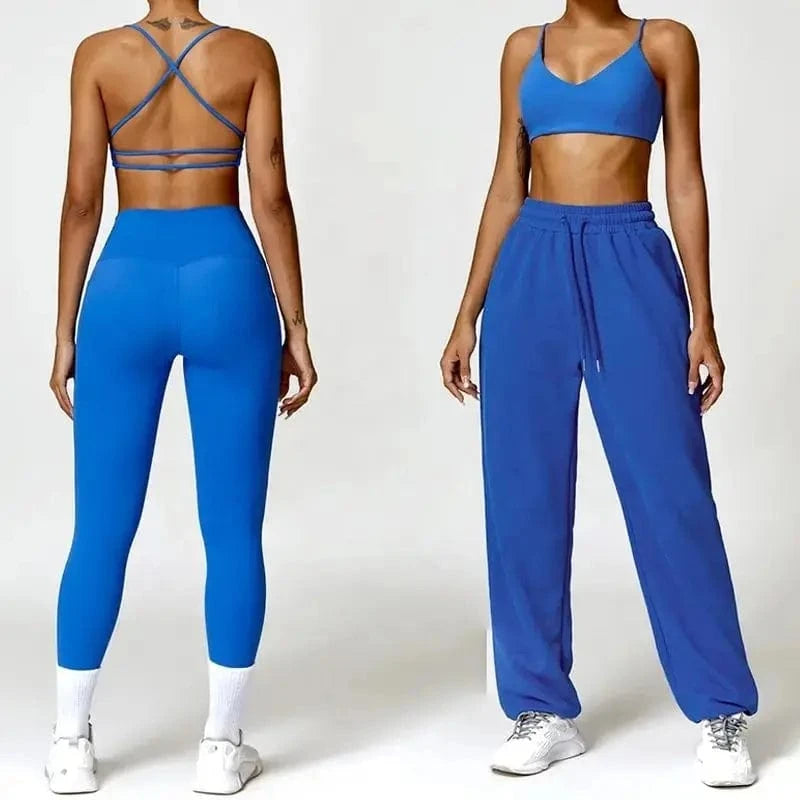 2024 Workout Long Sleeved Hoodies Jacket Jogger pants Sexy Strap Bra Women leggings with pockets Sportswear Fitness Gym Sets