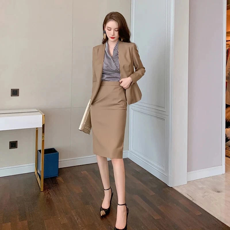2024 ZY.HT 5192 Autumn New Women'S Clothing Dropshipping Elegant Suit Jacket And Skirt Solid Color Office Ladies Two Piece Suit