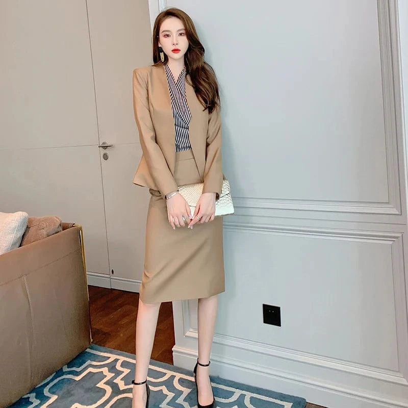 2024 ZY.HT 5192 Autumn New Women'S Clothing Dropshipping Elegant Suit Jacket And Skirt Solid Color Office Ladies Two Piece Suit