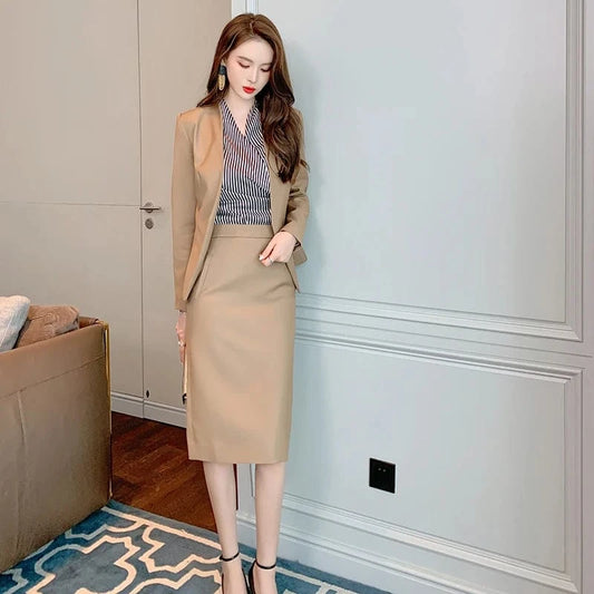 2024 ZY.HT 5192 Autumn New Women'S Clothing Dropshipping Elegant Suit Jacket And Skirt Solid Color Office Ladies Two Piece Suit