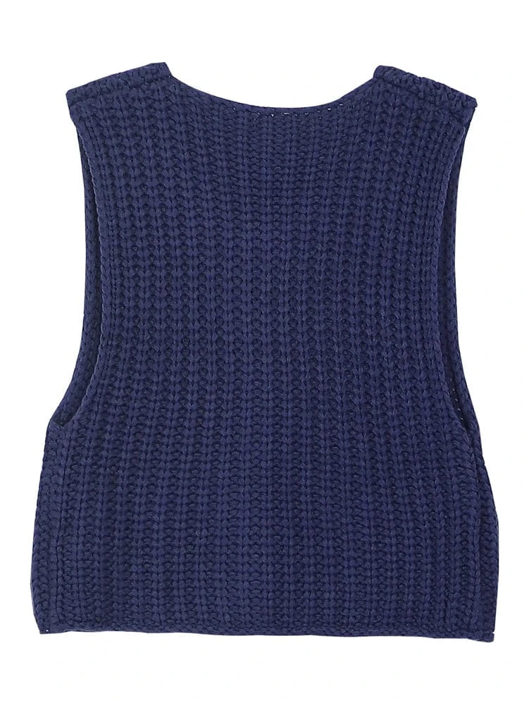 2025 Autumn and Winter New Women's Knitted Vest Single-breasted Solid Color V-neck Casual Holiday Style Fashion Street