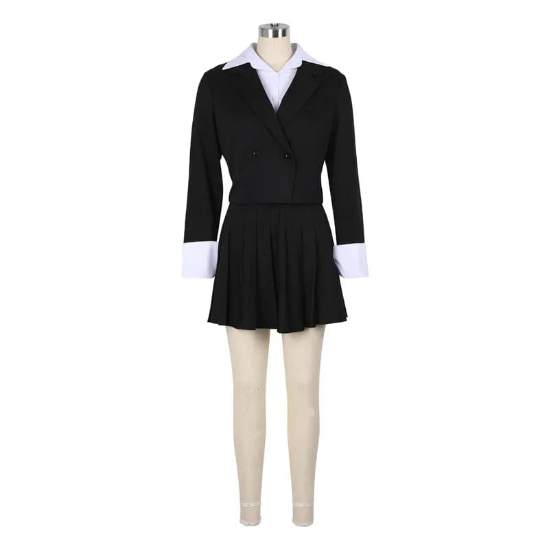 2025 Elegant Workwear 2 Piece Outfit Sets for Women Office Lady Double-breasted Blazer Coat and A-line Pleated Mini Skirt Suits
