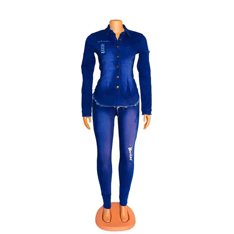2025 fall women clothes fashion jeans outfits 2 piece jacket stretchy denim fabric chaquetas casual wear plus size