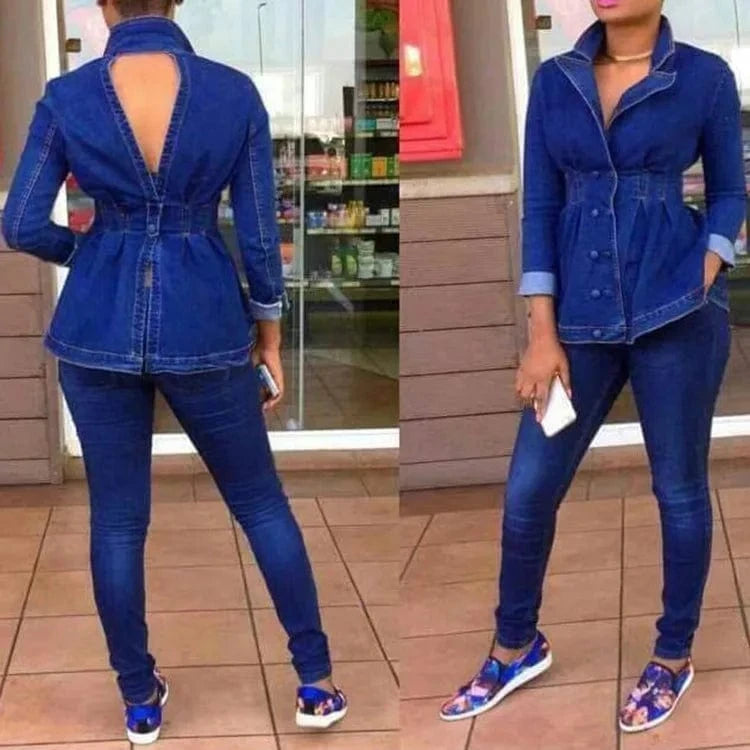 2025 fall women clothes fashion jeans outfits 2 piece jacket stretchy denim fabric chaquetas casual wear plus size