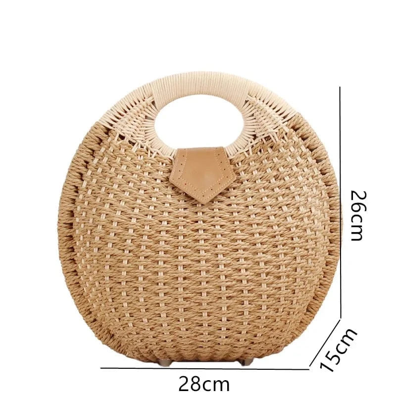 2025 Fashion Women's Shell Handbag Cute Rattan Straw Handwoven Totes Casual Simple Braided Top-handle Bag Shell Shape