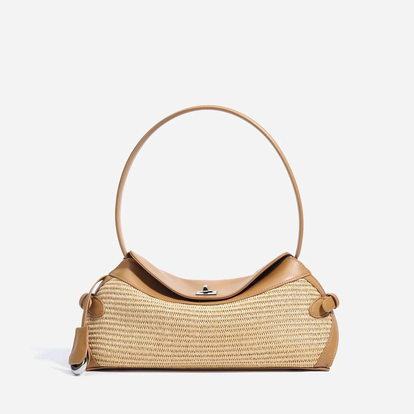 2025 Lightweight Simple Fashion Sling Raffia Crossbody Tote Bag High Quality Genuine Leather Handmade Woven Straw Underarm