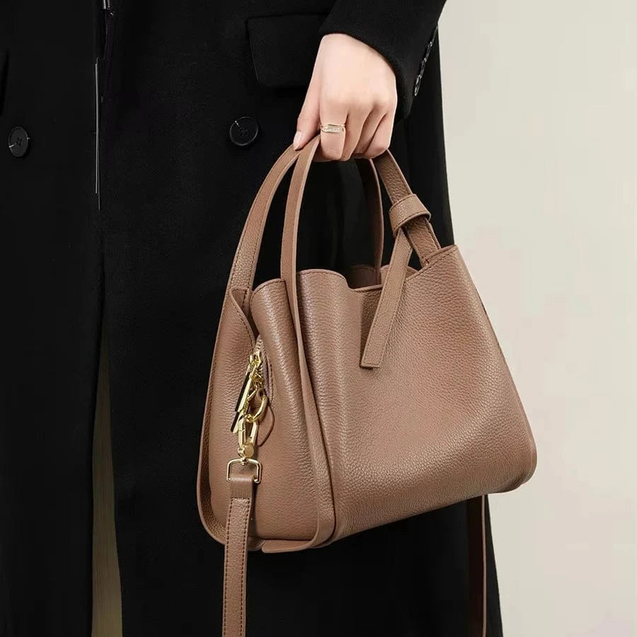 2025 Luxury Genuine Leather Handbags Ladies Real Leather Bucket Shaped Messenger Crossbody Handbag Wholesale Tote Shoulder Bag