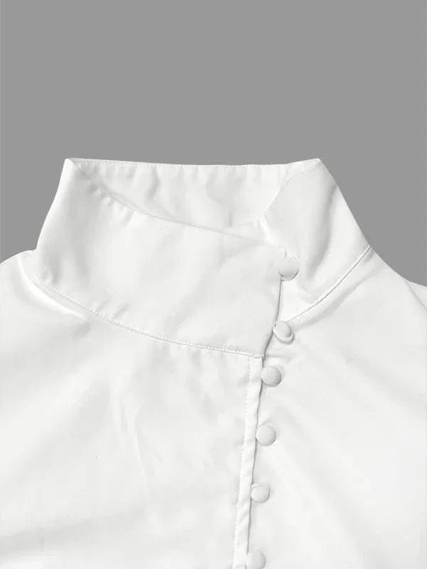 2025 New Chinese Style Shirt Top Solid Color Stand Collar Long Sleeve Loose Fit T-shirt Commuter Female Buttoned Blouse